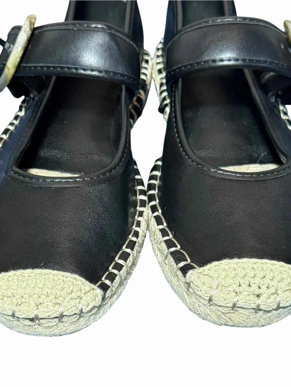 NEW Frye and Co. Jatani Espadrille Mary Jane Flats in Black Faux Leather Sz 6M